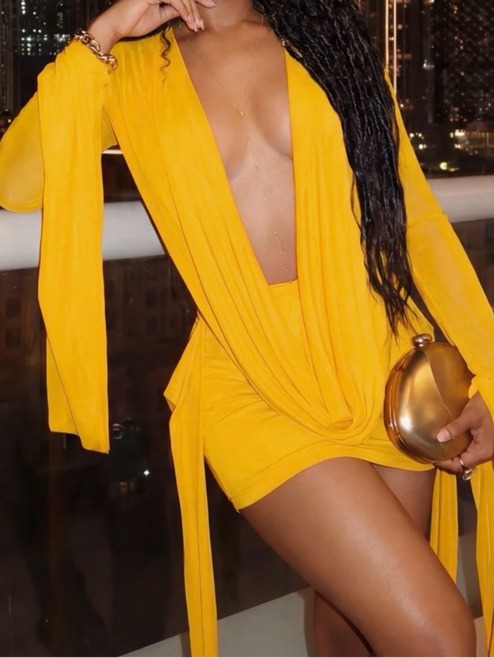 Yellow Plunge V-Neck Mini Dress